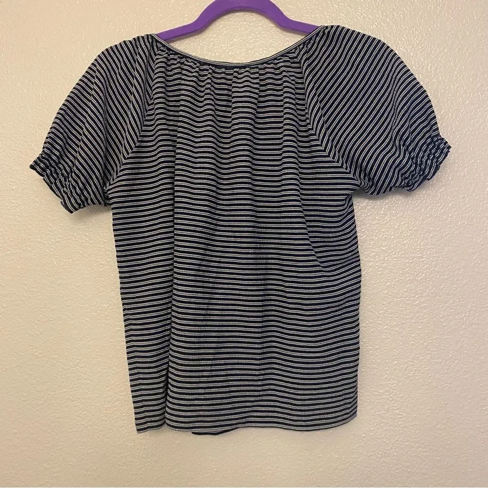 Madewell Texture & Thread Peasant Stripe Top black, scoopneck puff sleeve XS